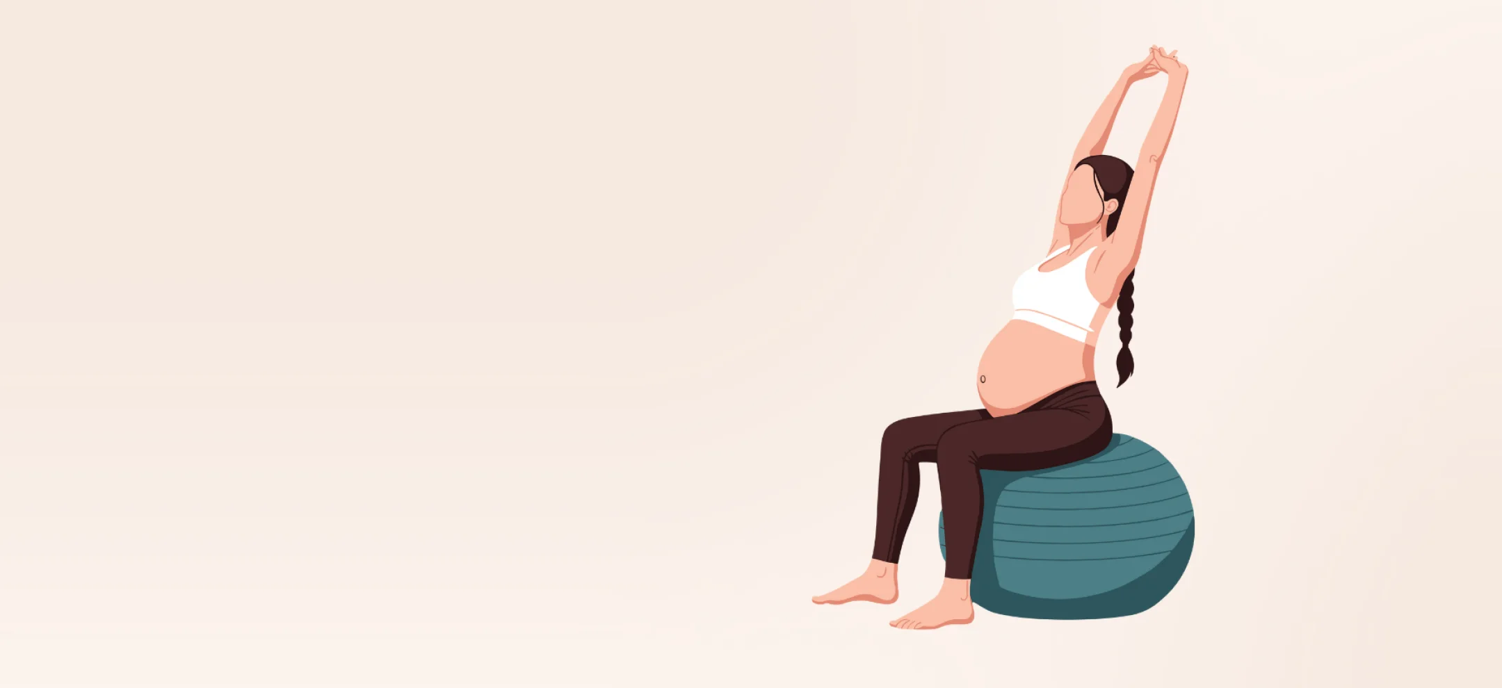 Prenatal yoga: pregnant woman stretching on a birthing ball